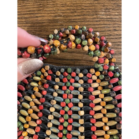 Vintage 1930’s Czechoslovakia Wooden Rainbow Beaded Clutch Mini Purse 6” x 4” - Picture 2 of 9